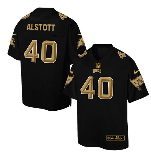 Men's Elite Mike Alstott Nike Jersey Black - #40 Pro Line Gold Collection NFL Tampa Bay Buccaneers